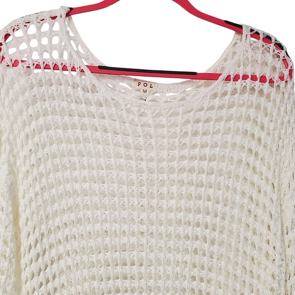 POL Openwork Crochet Knit Flare Sleeve Top Cover Up - Medium, Ivory - Picture 6 of 9